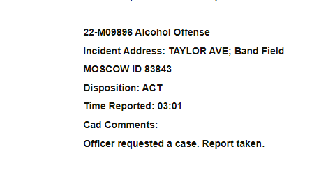 Alcohol Offense Police Log